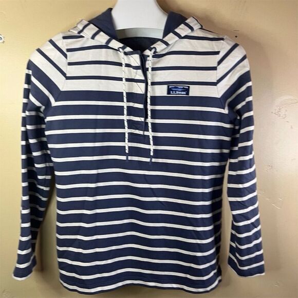 VTG L.L.Bean Women's Striped Button-Up Hoodie Blue Preppy Outdoor Small Petite‎ - Picture 1 of 9